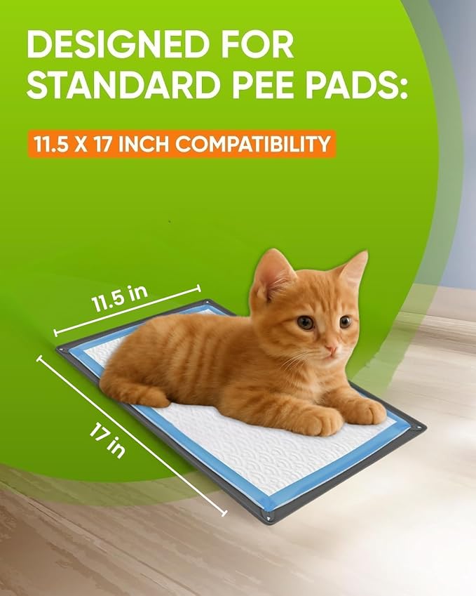 Dog Pee Pad Holder Tray Fits for 11.5” x 17” Pee Pads - 1 Pack - Grey | Corner Lock Holes, Raised Edges, Non-Spill, Easy to Clean Silicone Dog Potty Tray Holder, For Indoor Floor Protection