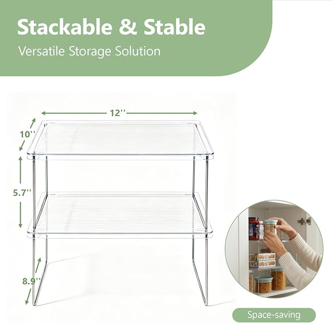 Pantry Organizer, Cabinet Storage Shelf Rack, Stackable Kitchen Cabinet, Foldable Countertop Shelf Organizer, 2 Pack