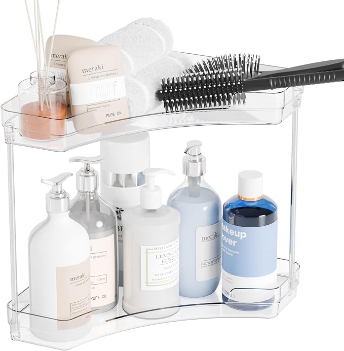 2 Tier Corner Bathroom Counter Organizer,Clear Sink Shelf,Bathroom Corner Organizer and Storage for Restroom,Vanity Countertop,Two Tier Small Sink Organizers & Rack for Makeup,Beauty Product