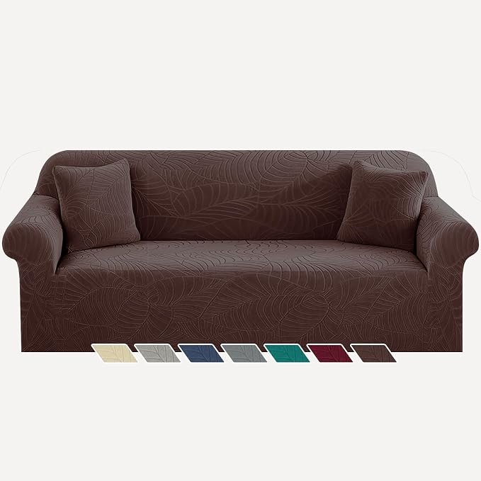 YEMYHOM Couch Cover Latest Jacquard Design High Stretch Extra Large Sofa Covers Pet Dog Cat Proof Oversized Slipcover Non Slip Magic Elastic Furniture Protector (X-Large, Begonia Leaf Coffee)