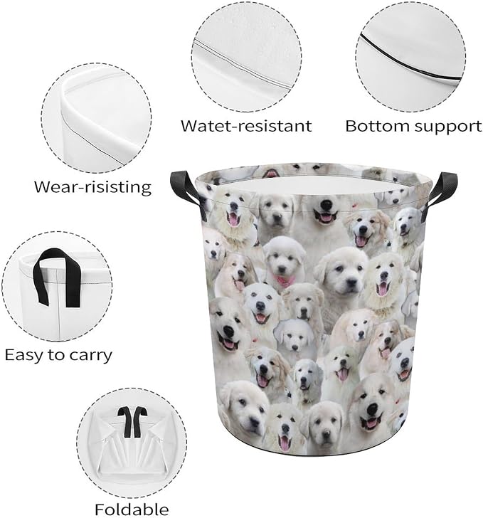 Large Laundry Hamper for Great Pyrenees Lover, Collapsible Storage Bin, Cute Great Pyrenees Print Waterproof Laundry Basket Organizer for Bedroom Bathroom, Gifts for Great Pyrenees Mom Owner