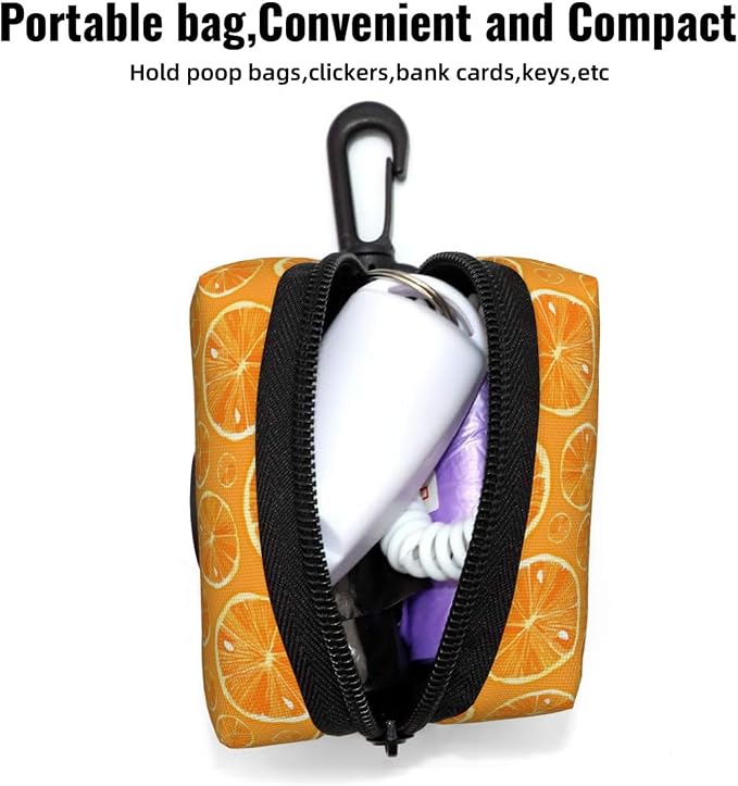 Citrus Orange Slices Pet Waste Bag Dispenser 0.2L | Portable Dog Poop Holder Waste Bag With Zipper Park Doggy Walking Accessory