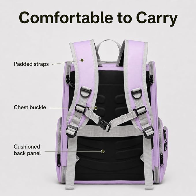 Cat Backpack Carrier for Small Dogs and Medium cat Puppy Kitten Bunny Pet Carrier Backpack Collapsible with Fully Ventilated Mesh with Safety Leash (Purple, 12.9" L x 10.62" W x 15.5" H - M)