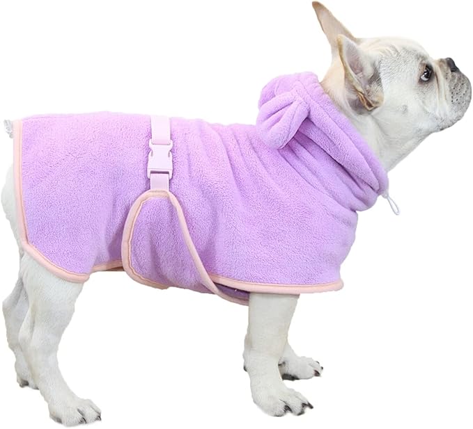 Dog Bathrobe, Microfiber Fast Drying Absorbent Hooded Bath Towel for Puppy Small Medium Large Dog Cat(Purple,M)