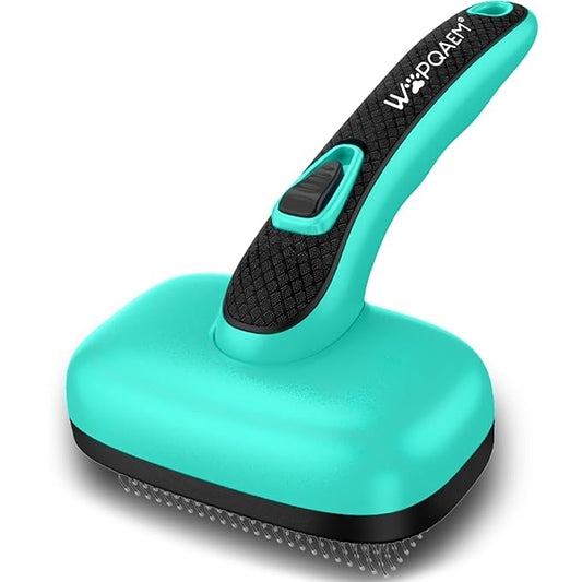 Self Cleaning Slicker Brush for Dog, Skin Friendly Shedding & Grooming Tool for Long and Short Haired Dogs and Cats, Easy Clean Retractable Bristles, Green