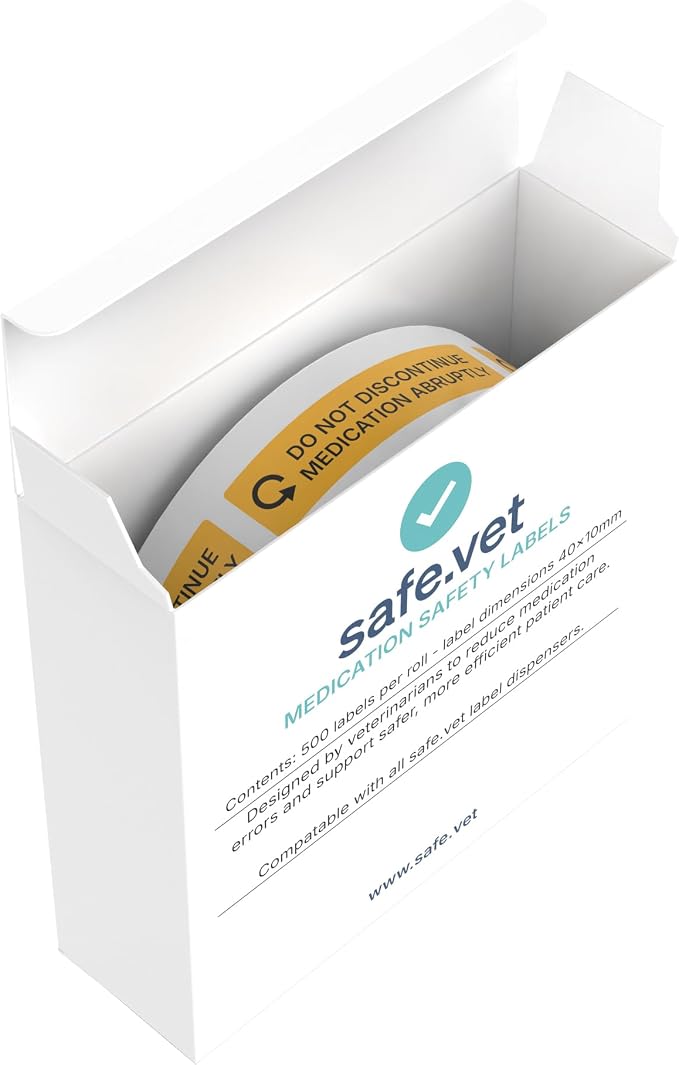 Dispensed Medication Veterinary Pharmacy Labels | Roll of 500 | Clinical-Grade Color-Coded Stickers for Medication Bottles (Do Not Discontinue Abruptly)