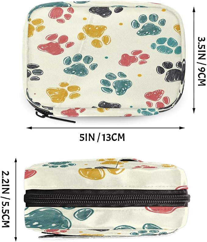 Weekly Pill Organizer Travel Size Bag with Removable 7 Day Pill Box Portable Vitamin Case Purse with Zipper,Vintage Pet Paws Beige