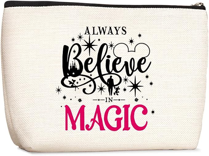 Cartoon Mouse Stuff Animal Lovers Gift Cosmetic Bag Makeup Bag for Women | Always Believe In The Magic Cute Mouse Pouch Travel Bags Skincare Toiletry Bag Cartoon Mouse Makeup Bag