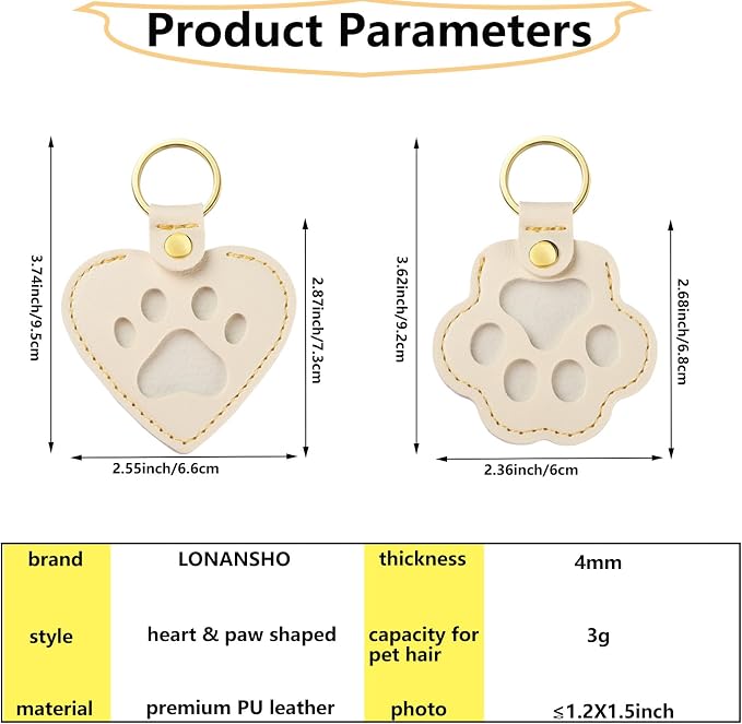 Pet Memorial Keychain for Dog: Heart Leather Keychain Holds 3g Pet Fur | LONANSHO Memory Pet Fur Keepsake Keychain - Holds 3g Pet Fur & 1.2" x 1.5" Photo - Memorial Gift for Dog Cat Owners