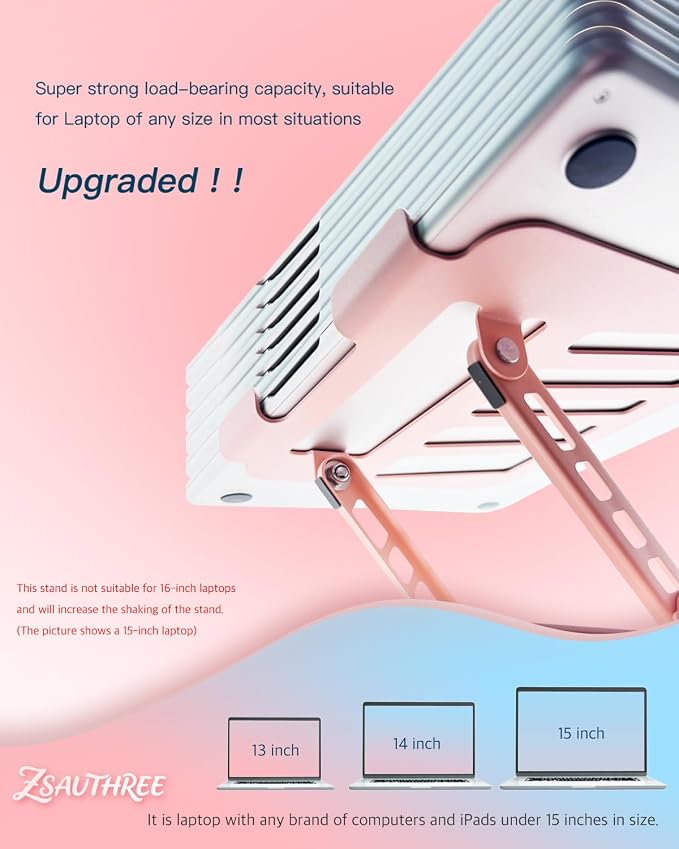 360° Rotating Adjustable Laptop Stand Perfect for Work, Painting,Office,Travel,Home,Fits MacBook & Laptops up to 13-15",Dual Rotary Shaft,Folding Design-Pink