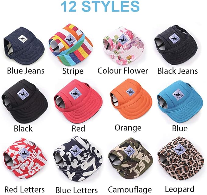 Leconpet Baseball Caps Hats with Neck Strap Adjustable Comfortable Ear Holes for Small Medium and Large Dogs in Outdoor Sun Protection (S, Red Letters)