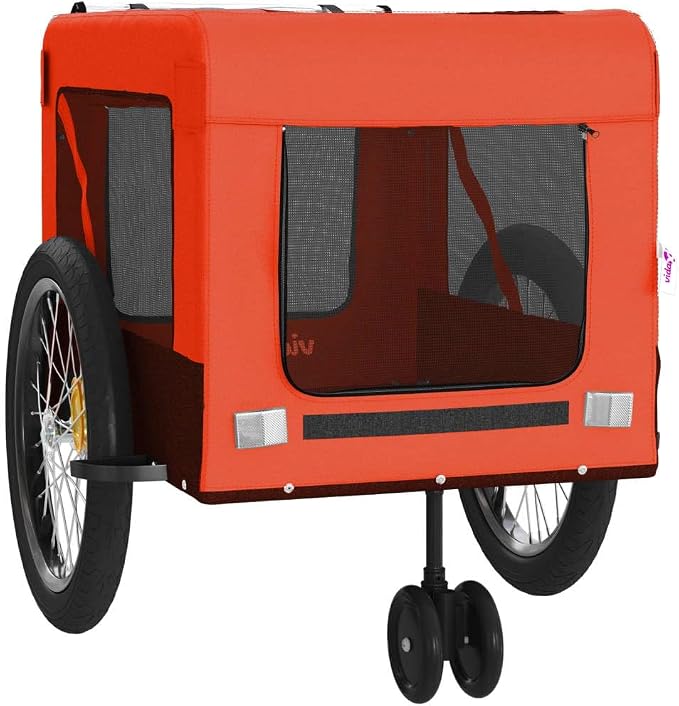 Pet Bike Trailer for Small Dogs, Foldable Bicycle Cargo Carrier with Steel Frame, Red and Black, Oxford Fabric, Load Capacity 66.1 lb