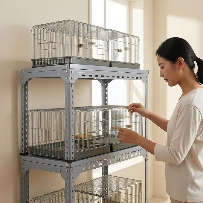 Cage Stand with Shelf, White Multi-functional Storage Rack for Bird Cages , 60cm*40cm Height 30cm