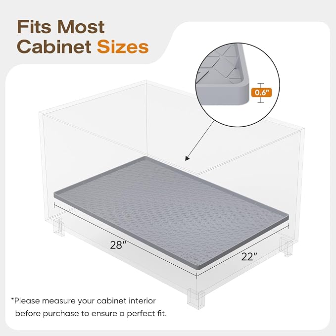 TRZZ Waterproof Under Sink Mat, 28"x22", Drip Tray Shelf Liner, Grey | Silicone, Cabinet Protector, Home Organizer, for Kitchen, Bathroom, Multipurpose, Easy Clean, Leak Proof, Organizes Cabinets