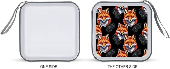 Hard Plastic 40-Disc Storage Binder Fox Art, Protective CD/DVD Wallet with Zipper, Portable Organizer for Movies Music
