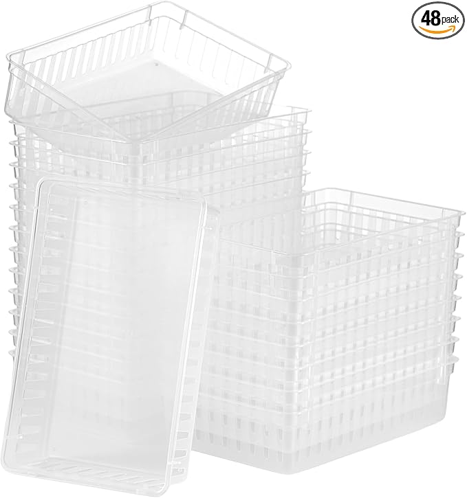 Boao 48 Pieces Plastic Baskets for Organizing 10.24 x 6.5 x 2.36 Inch Rectangular Storage Trays Plastic Organizer Bins Rectangle for Classroom Organization(Clear)