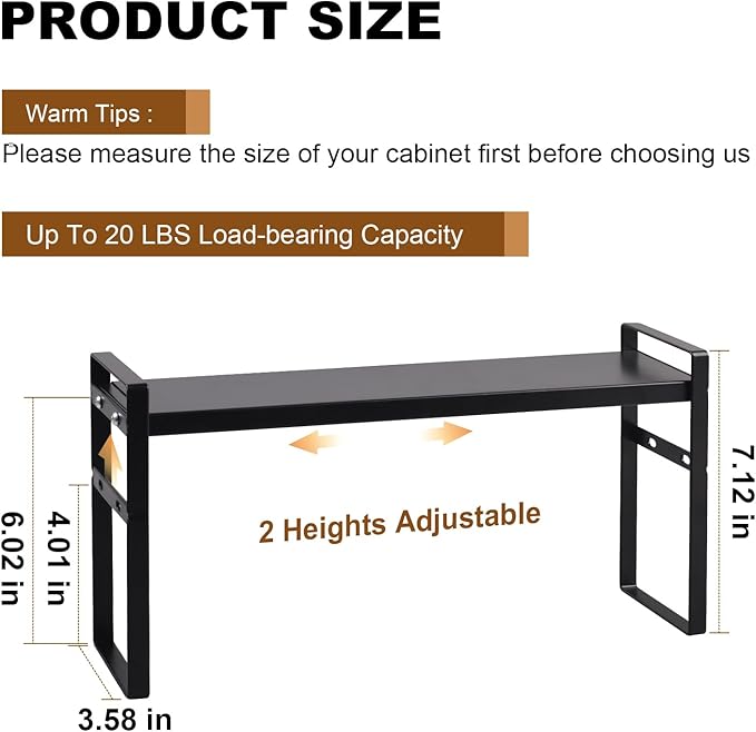 Expandable Narrow Medicine Cabinet Organizer Shelves Wide 3.58”,Metal Counter Storage Shelf Stand with Adjustable Layer and Non-Slip Pads for Cabinet,Kitchen,Pantry Small Space-Black