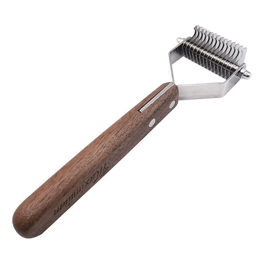 2-Sided Undercoat Rake for Dogs and Cats,Deshedding & Dematting Comb for Long Hair,Dog Brush for Shedding and Tangles,Stainless Steel Pet Grooming Tool with Wood Handle
