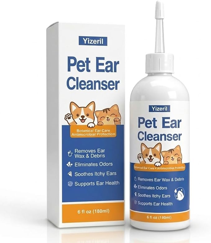 Dog Ear Wash - Gentle Cat Ear Cleaner Solution, Removes Ear Wax Debris and Ear Odor, Pet Ear Drops Liquid for Routine Ear Care, 6 fl oz