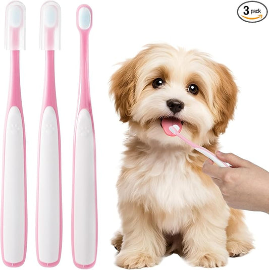 Lusofie Ultra Soft Small Dog Toothbrush for Puppy Small Cat, Kitten Teeth Cleaning Kit Mini Head Tooth Brush Set, 3 Pack Pet Dental Care Toothbrushes Pink