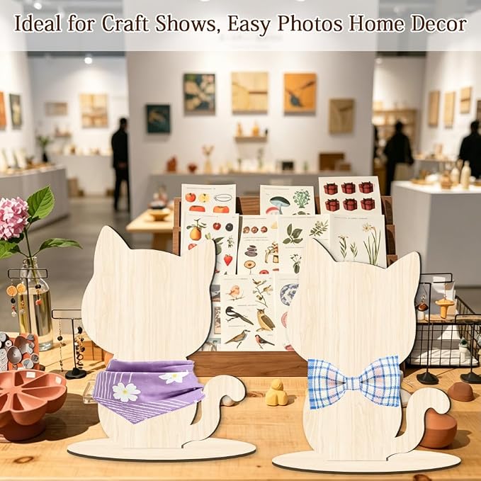 Cat Display Stand for Clothing Scarfs Bandana 11.8 x 8.7 x 0.2 Inch Cat Mannequin Display Wooden Pet Silhouette Stand for Pet Stores Shops Window Show Photography Prop Home Decorations