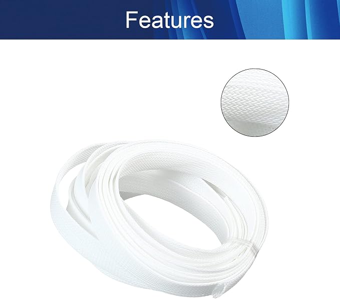 Jutagoss PET Expandable Braided Cable Sleeve, 16.4ft - 5/8 inch White Cable Management Sleeve, Wire Loom Tube Cord Protector for USB Cable, Power Cord, Audio Video and More, 1Pc