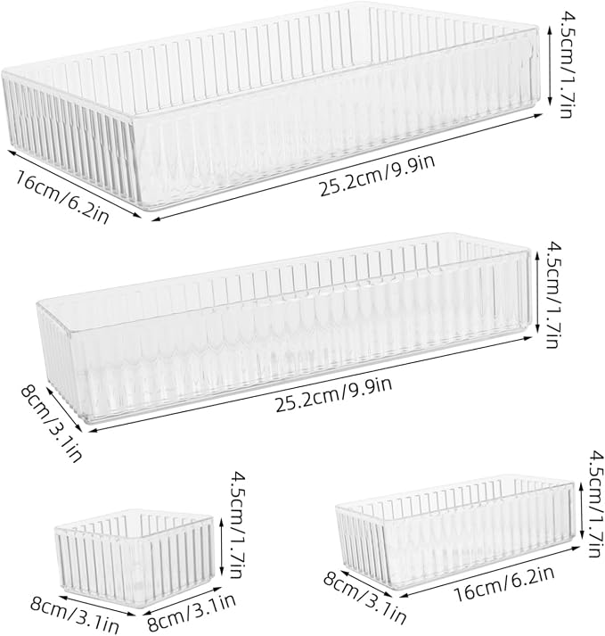 minkissy 10pcs Plastic Drawer Organizers Set with 13 Sizes, Stackable Pet Storage Boxes with Removable Dividers and Raised Edges, Easy to Clean Multi-use Vanity and Bathroom Counter