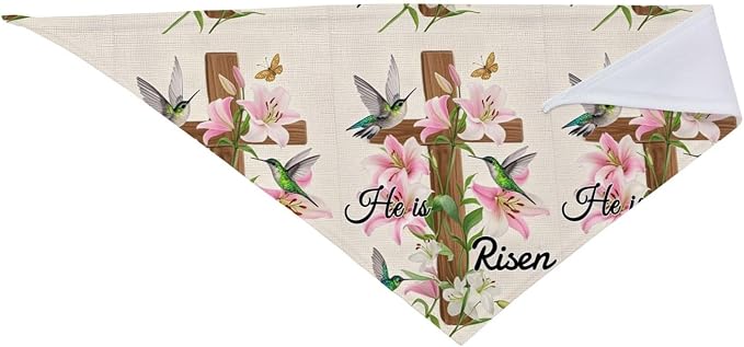 Easter Sunday Religious Cross Christian He is Risen Flower Pet Triangle Scarf for Dogs & Cats, Polyester Decorative Scarf, Adjustable Cute Pet Bandana for Daily Wear & Photo Shoots