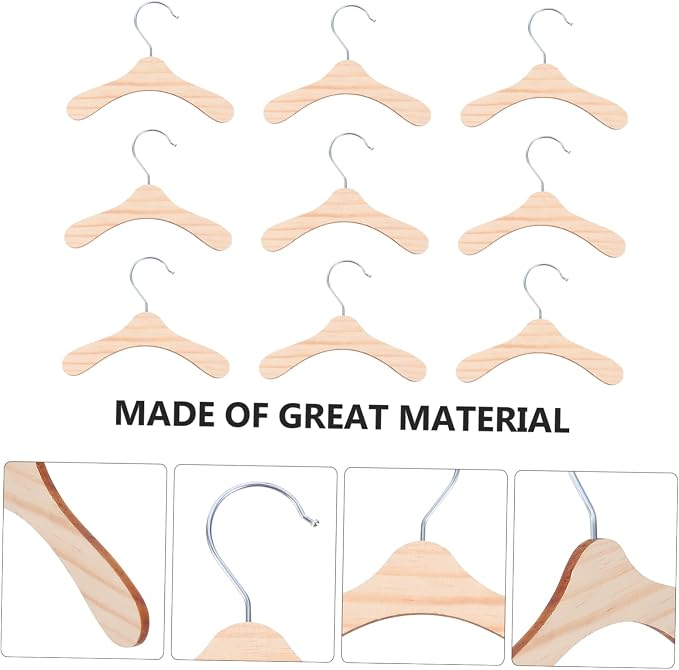 Hemobllo 10pcs Wooden Pet Clothes Hangers Small Portable Dog Apparel Rack Lightweight Compact Pet Costume Organizer in Silver and Wood Color