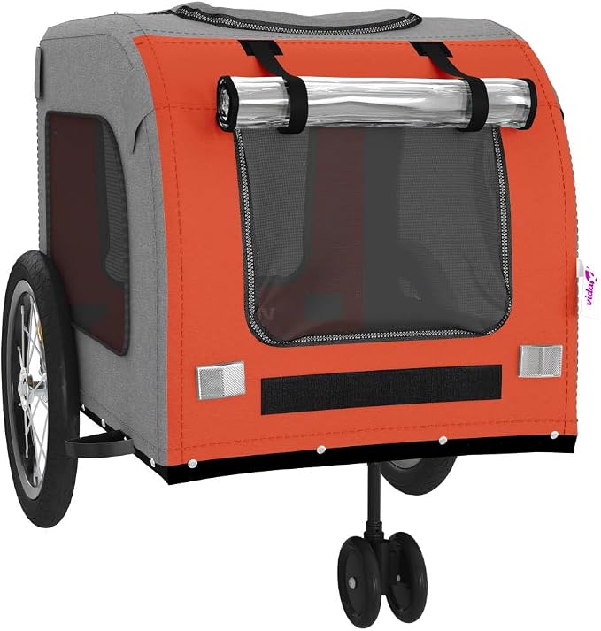 Pet Bike Trailer for Small Dogs, Foldable Bicycle Cargo Trailer with Iron Frame and Oxford Fabric, Orange and Gray