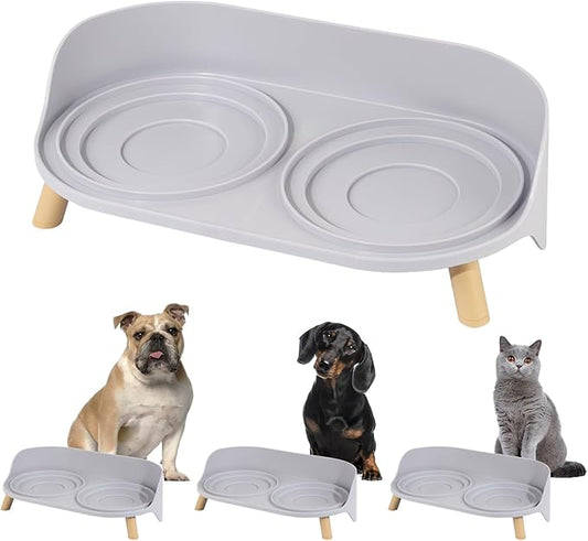 Raised Dog Feeder Bowl Stand - Elevated Dining Table for Small and Medium Dogs and Cats - Fits Food and Water Dish up to 6" Diameter - Grey (Bowls Not Included)