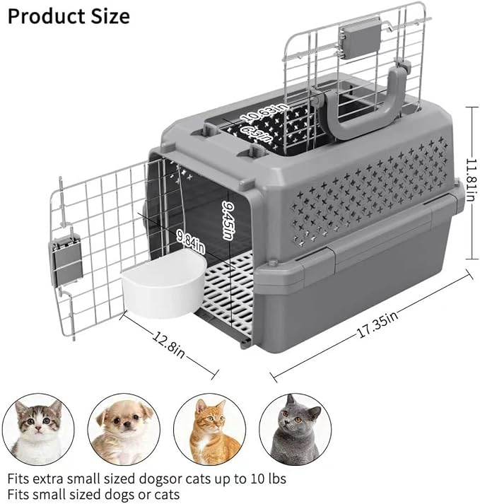 Carrier for Small Cats & Dogs:Secure Hard-Sided Pet Carrier | Secure Metal Locking Door / Multi-Side Ventilation / Top Carry Handle / Lightweight Durable Shell