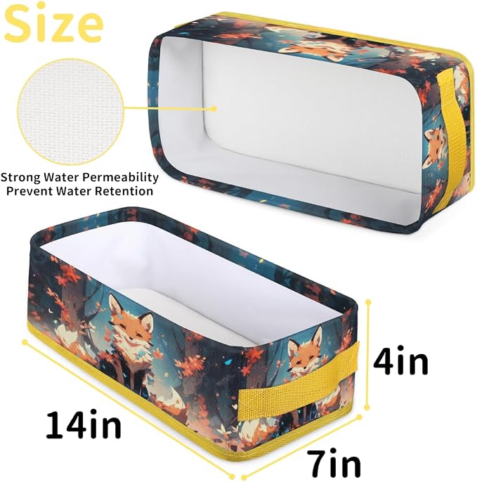 Colorful Fox Flower Tree Bathroom Storage Basket, Foldable with Handle Open Countertop Paper Towel Decorative Box, Toilet Tank Top Shelf Baskets for Home Closet Bedroom Living Room Office