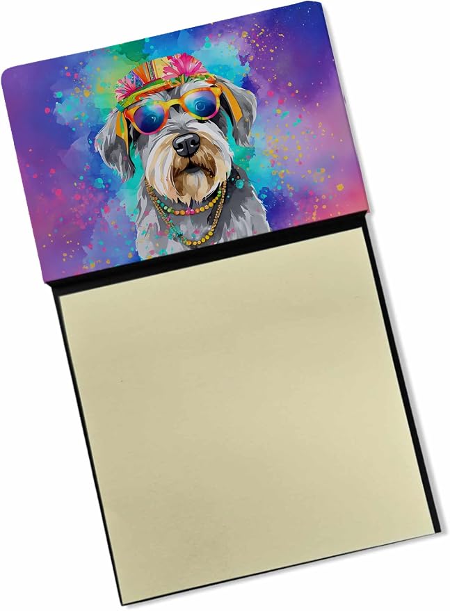 Caroline's Treasures Schnauzer Hippie Dawg Sticky Note Holder Refillable Dispenser Self-Sticky Note Pads, Memo Pads Blank Desk Accessories