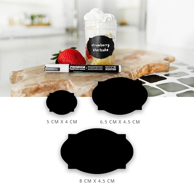 96 Chalkboard Labels for Storage Bins, Chalkboard Stickers with Chalk Maker, Chalk Labels for Kitchen Containers Organizing, Removable Black Food Pantry Jar Label Stickers for Glass Bottles