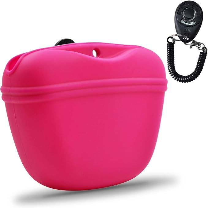 AUDWUD Silicone Dog Treat Pouch with Clicker Magnetic Closure Secure Clip | Upgraded clip keeps your treat pouch secure during training.Magnetic closure allows fast one hand access.Includes dog click