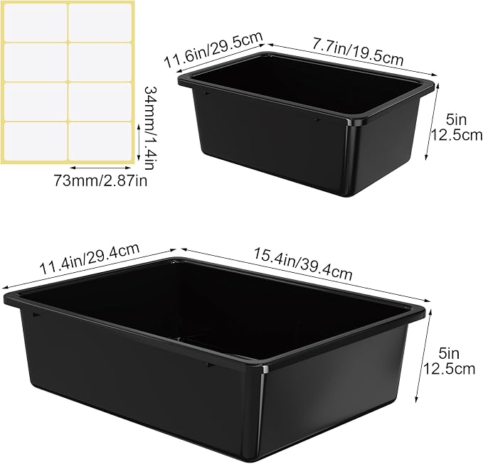 Zonon 12 Pcs Plastic Cubby Bins Office Storage Container Storage Bins Plastic Organization with 1 Pack Self Adhesive Label for Library Office Home Nursery (Black)