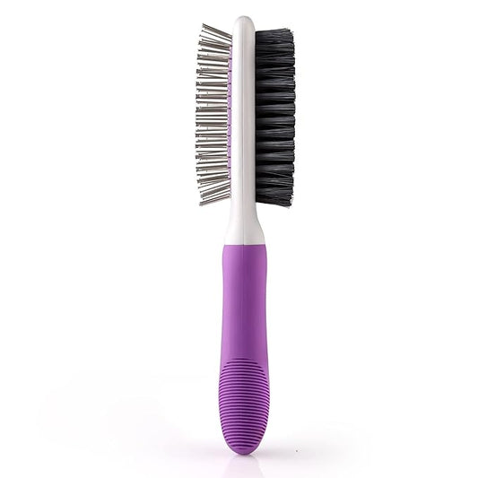 Pet Grooming Brush - Fur Detangling Pins & Coat Smoothing Slicker Bristles, Two-Sided Design for Dogs, Cats & Other Animals