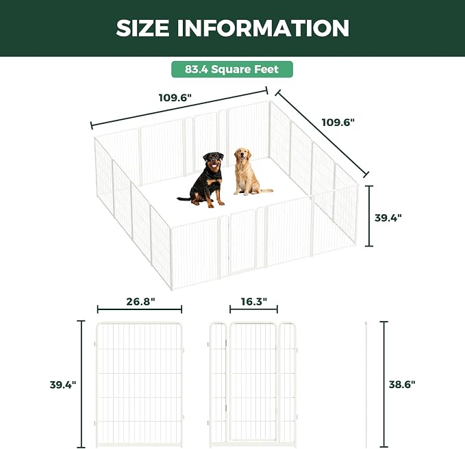 FXW Homeplus Indoor Dog Playpen, 40" H, 16 Panels, for Medium & Large Dogs | Stress-free play, Heavy-duty, Semi-open design, Easy setup, Threshold-free gate, Expandable, Patented
