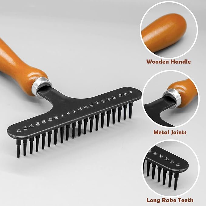 HINGTAI Portable Carpet Rake, Matted & Shag Rug Rake, 6.0 x 4.3 inches, Black