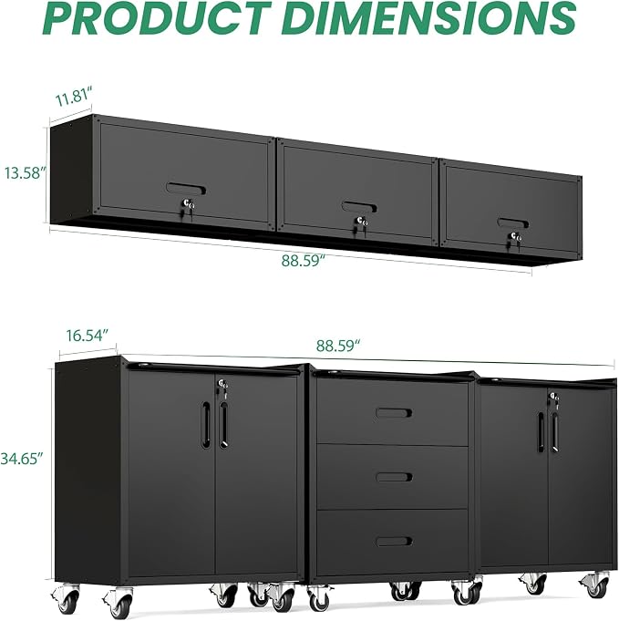 Garage Cabinet System | Heavy Duty Steel All-in-One Modular Garage Cabinet Set for Ultimate Workshop Organization | Easy Assembly Garage Storage Cabinets & Tool Bench