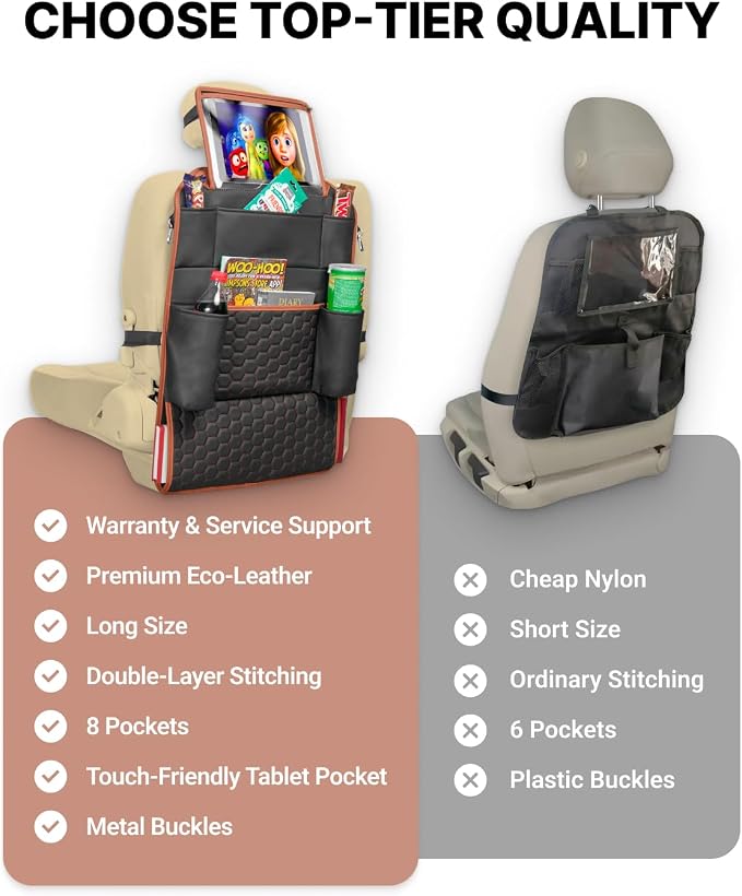 Owleys Over the Car Seat Organizer and Kick Mat Set, 2 Pc, Black/Tan | Owleys Over the Car Seat Organizer and Kick Mat Set, 2 Pc, Black/Tan
