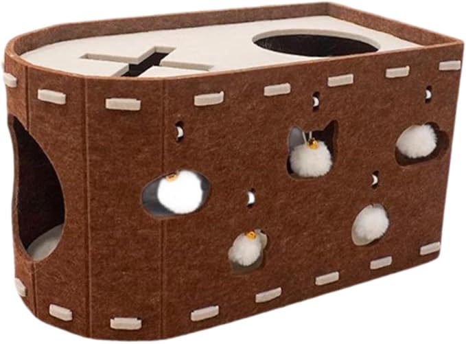 Cat House Scratch Condo Pet Toys Meal Claws Scratches with an Interactive Hole Felting Bed for Several Cats, Brown