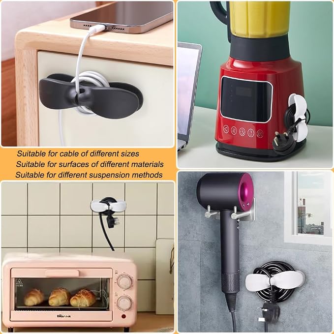 SisBroo Cord Organizer for Appliances, 10PCS Kitchen Appliance Cord Winder Cable Organizer, Cord Holder Cord Wrapper for Appliances Stick on Pressure Cooker, Mixer, Blender, Coffee Maker, Air Fryer
