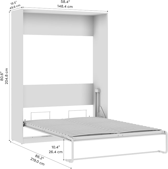 Bestar Full Murphy Bed, Platinum Gray, Claremont, 59W | Dual piston mechanism; for guest room or multipurpose space