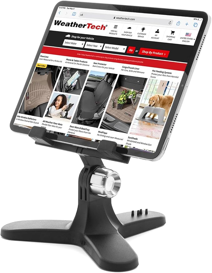 WeatherTech TabletHolder with Black Billet Knobs - Tablet Holder for Desktop, Tabletop or Kitchen Counter Top Non Slip Multi Surface Holder