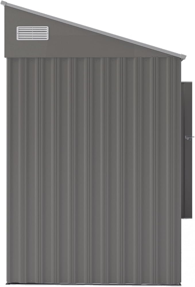 4x8FT Metal Storage Shed, Sloping Roof, Single Hinge Door,Dark Gray | Outdoor Tool Shed | Ventilation Windows | Waterproof | Protective Film | for Patio, Lawn and Utility Equipment