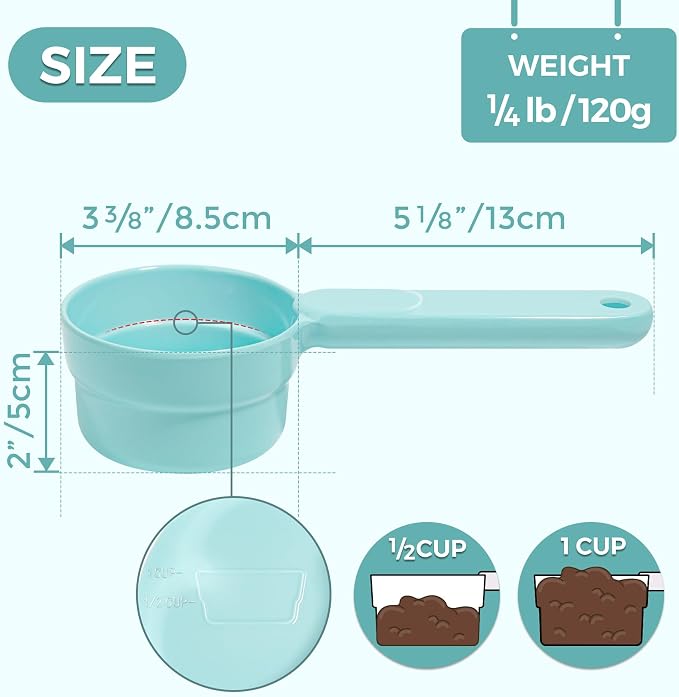 ComSaf MSBC Melamine Pet Food Scoop, Cat Food Measuring Cups, Comfortable Long Handle Scoop for Dog, Cat, Ferret and Rabbit Food, 1 Cup Size Pet Food Feeding Scoop (Blue) (Pack of 2)
