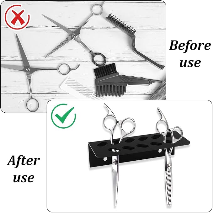 AHANDMAKER 2 Pack Acrylic Wall Mounted Scissor Holder Salon Shear Organizer for Salon Stylist Hairdressing Dog Grooming Tool Storage Shop Office Home Decor, Black