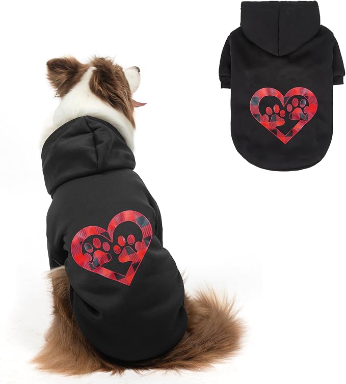 SCENEREAL Valentine Dog Hoodie Sweaters with Leash Hole, Warm & Soft Fleece Dog Sweater & Sweatshirt for Small Medium Large Dogs, Pets Clothes Cold Weather Costume, Heart Print L